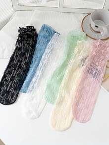 chuanwa（2） 1/5/10 Pairs Ladies Summer Fashion Sheer Lace Socks Cute Lolita Design Soft Sexy Comfortable Breathable Socks - Multicolor - View 8
