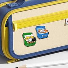 1pc Cute Cat Food Metal Badge, Hamburger Pizza Treasure Box, Creative Cartoon Enamel Brooch Accessory Set - Multicolor - View 3