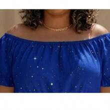 Plus Size Evangelical Long Dress, Adult, Duna Pipoca Elastex, Two Ways To Wear, One Size Fits 36-46, Updated Elegance, Comfort & Style, Boho Elegant, Party, Gathered Fabric, Ruffled Hem, Ruffled Dress, Holiday, Vacation, Daily, Home, Summer - 寶藍色 - 查看 4
