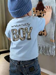 1 chiếc áo thun ngắn tay cổ tròn in hình hoạt hình ngộ nghĩnh dành cho bé trai, kiểu dáng thời trang thường ngày. - Màu xanh nhạt - Xem 6