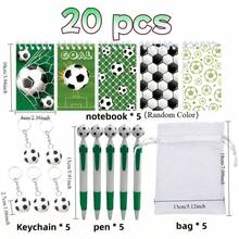 Bộ quà tặng văn phòng phẩm chủ đề bóng đá 20 món, bao gồm 5 sổ tay bỏ túi, 5 móc khóa bóng đá, 5 bút bóng đá, 5 túi quà, thích hợp cho các bữa tiệc, sự kiện, quà tặng học sinh. - Nhiều màu - Xem 5