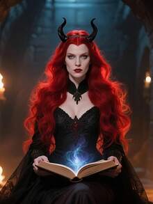 一件手工制作的哥特式红黑撞色恶魔角头饰，轻盈舒适。适合角色扮演、动漫派对、摄影和主题活动。这款引人注目的头饰可调节，以适应您的头型。 - 彩色 - 查看 6