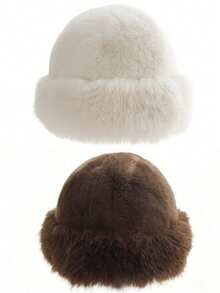 1/2 chiếc mũ công chúa giả lông thú dành cho nữ, mũ xô dày vành rộng, mũ mùa đông thanh lịch. - Nhiều màu - Xem 14