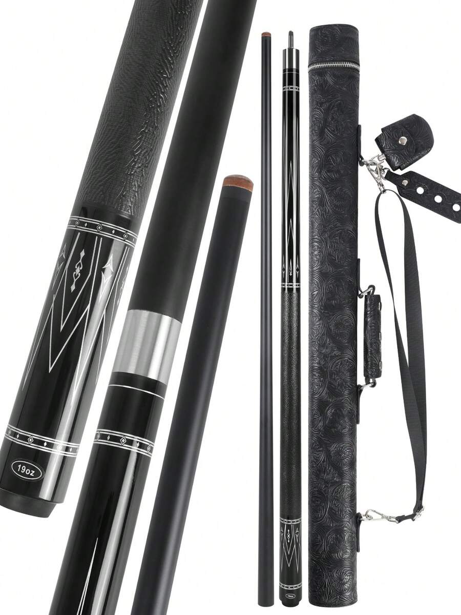 1 Pc 58-Inch 19oz 2-Piece 12.5mm Fiberglass Low Deflection Professional Billiard Cue Stick, With 1 Pc 1*1 Hard Protective Case - Black - View 1