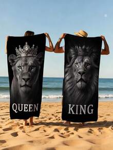 2条/1条黑白狮子情侣沙滩巾，超柔软微纤维沙滩巾 - 速干、轻便，是游泳、健身和瑜伽的理想之选 - 完美的旅行伴侣，健身房毛巾。趣味设计，速干面料，超大尺寸沙滩巾，情人节礼物，送给伴侣的最佳礼物。 - 彩色 - 查看 5