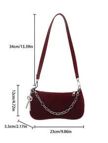新款时尚百搭纹理链条单肩包，女士腋下手提包 - 酒紅色 - 查看 5