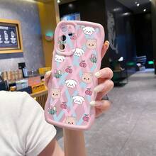1pc Cute Rabbit & Bear Cherry Shockproof Wave Phone Case, UV Printed Compatible With Iphone/Galaxy/MOTO, International Version,  Not The Domestic Version - Pink - View 4