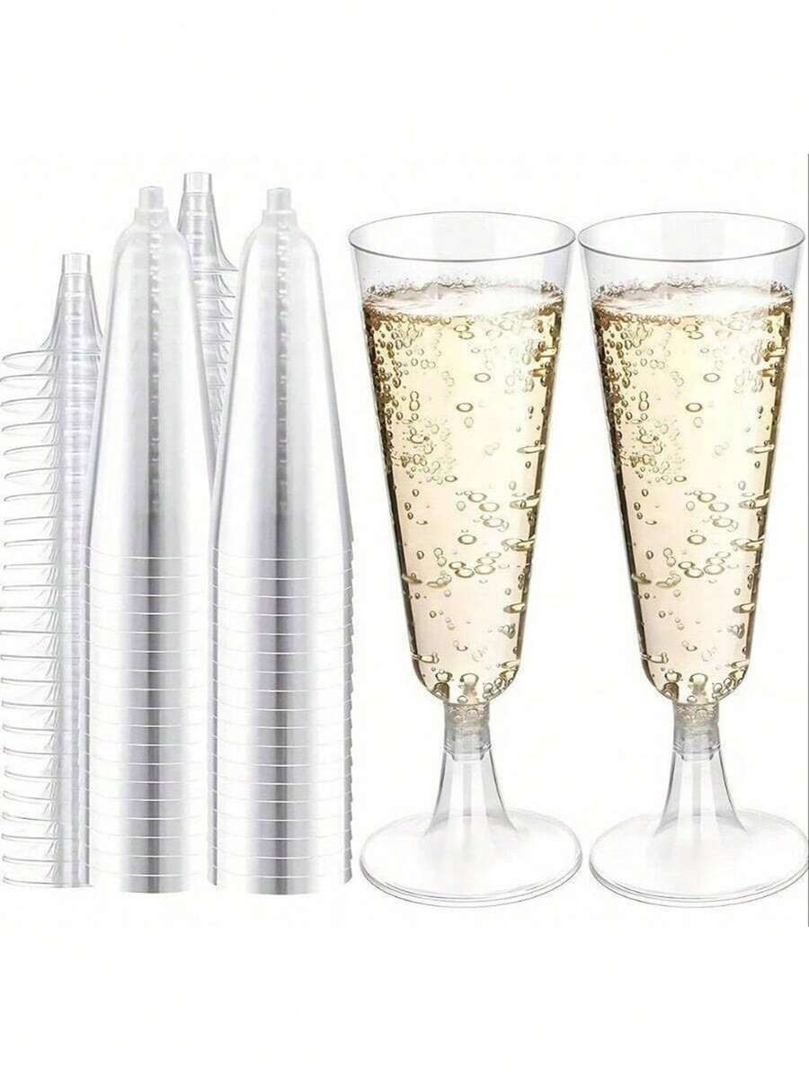 100/50/30/25/20/10 件套高品质可重复使用香槟酒杯，适用于各种聚会场合，如派对、婚礼、生日、情人节、母亲节等。（香槟酒杯、派对酒杯） - 查看 1