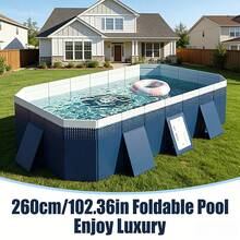 Foldable Above Ground Pool, No Inflation Required & Easy Setup, Sturdy Panel Structure For Stability, Large Capacity For Family Use, Multi-Use For Family, Pets & Outdoor Cooling, Portable Collapsible Design For Compact Storage, Ideal For Backyard, Patio & Garden Summer Water Fun, Durable Leak-Proof Construction, Perfect Outdoor Water Entertainment Equipment For Gatherings & Pet Bathing - Bể bơi bơm hơi, gấp gọn, màu xanh biển, sâu 2,6 mét - Xem 1