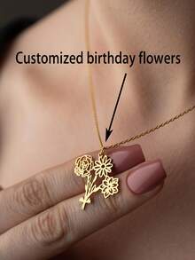 1 pieza Collar de flor de cumpleaños elegante personalizado, joyería de acero inoxidable, collar de oro y collar de plata, se puede personalizar con 1-3 flores de cumpleaños, regalos de joyería personalizada, collar de hermanas, joyería personalizada, collar de mujer, joyería de mujer, cosas personalizables, regalos de Halloween, regalos de Navidad personalizados, regalos perfectos, adecuado para uso diario - Multicolor - Ver 2