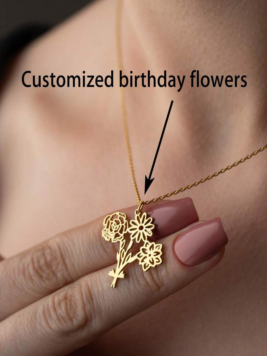 1 pieza Collar de flor de cumpleaños elegante personalizado, joyería de acero inoxidable, collar de oro y collar de plata, se puede personalizar con 1-3 flores de cumpleaños, regalos de joyería personalizada, collar de hermanas, joyería personalizada, collar de mujer, joyería de mujer, cosas personalizables, regalos de Halloween, regalos de Navidad personalizados, regalos perfectos, adecuado para uso diario