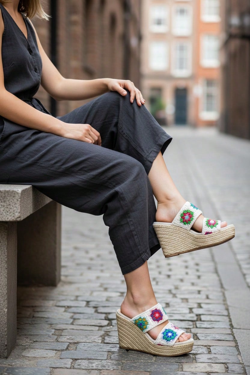Sandales compensées et à plateforme pour femmes - Beige - Voir 1