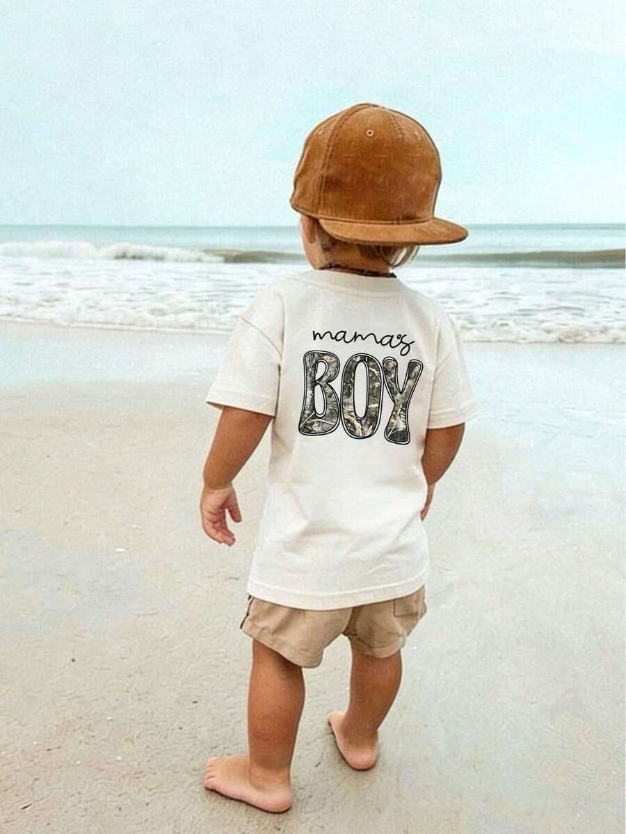 1 chiếc áo thun ngắn tay cổ tròn in hình hoạt hình ngộ nghĩnh dành cho bé trai, kiểu dáng thời trang thường ngày. - Màu be - Xem 1