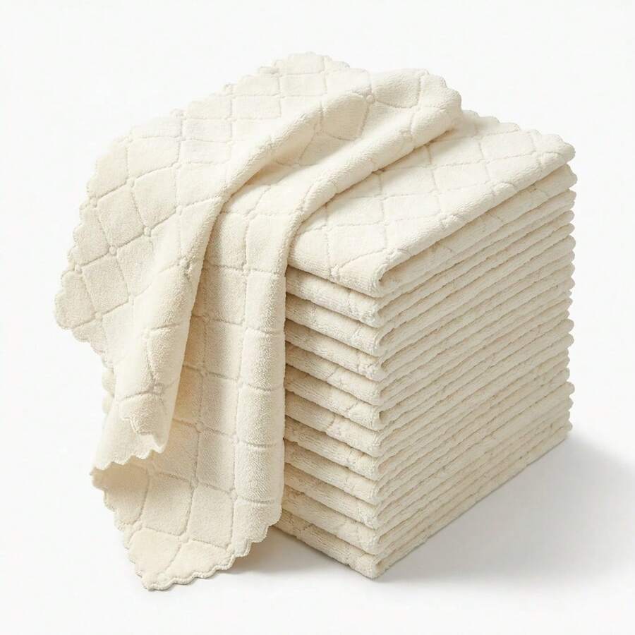 3/6/10/20 Paños de cocina altamente absorbentes y suaves, trapos de limpieza de microfibra reutilizables e impresos, adecuados para la cocina, el hogar, el coche, la cafetería y la limpieza del bar - Albaricoque - Ver 1