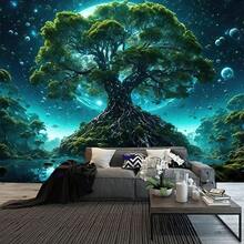 1件生命之树挂毯，自然绿色树木墙挂，美学月夜奇幻仙境树木植物墙艺术，适用于家居宿舍客厅装饰。1件充满活力的生命之树挂毯，90gsm桃皮绒面料。 - 生命之樹 - 查看 3