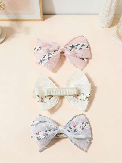 3pcs/Set Colorful Fabric Bow Barrettes For Babies & Toddlers, Cute Fashion Hair Clips, Suitable For All Seasons, Great Gift, Casual, Home, Vacation, Sports, Retro, Elegant, Adorable