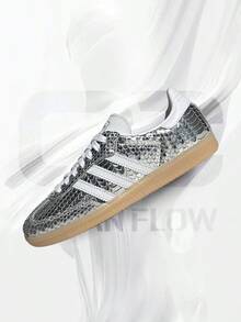 Adidas Samba Patent Snakeskin Silver Metallic (Women's)– Women's Lifestyle Sneakers – Shoes For Woman -Vintage -Spring & Summer-Inspired Running Shoes, Shock-Absorbing Comfort, Gym To Streetwear Casual Wear-Easter Gift–IH9016 - Silver Metallic/Footwear White/Gum Three - 查看 1