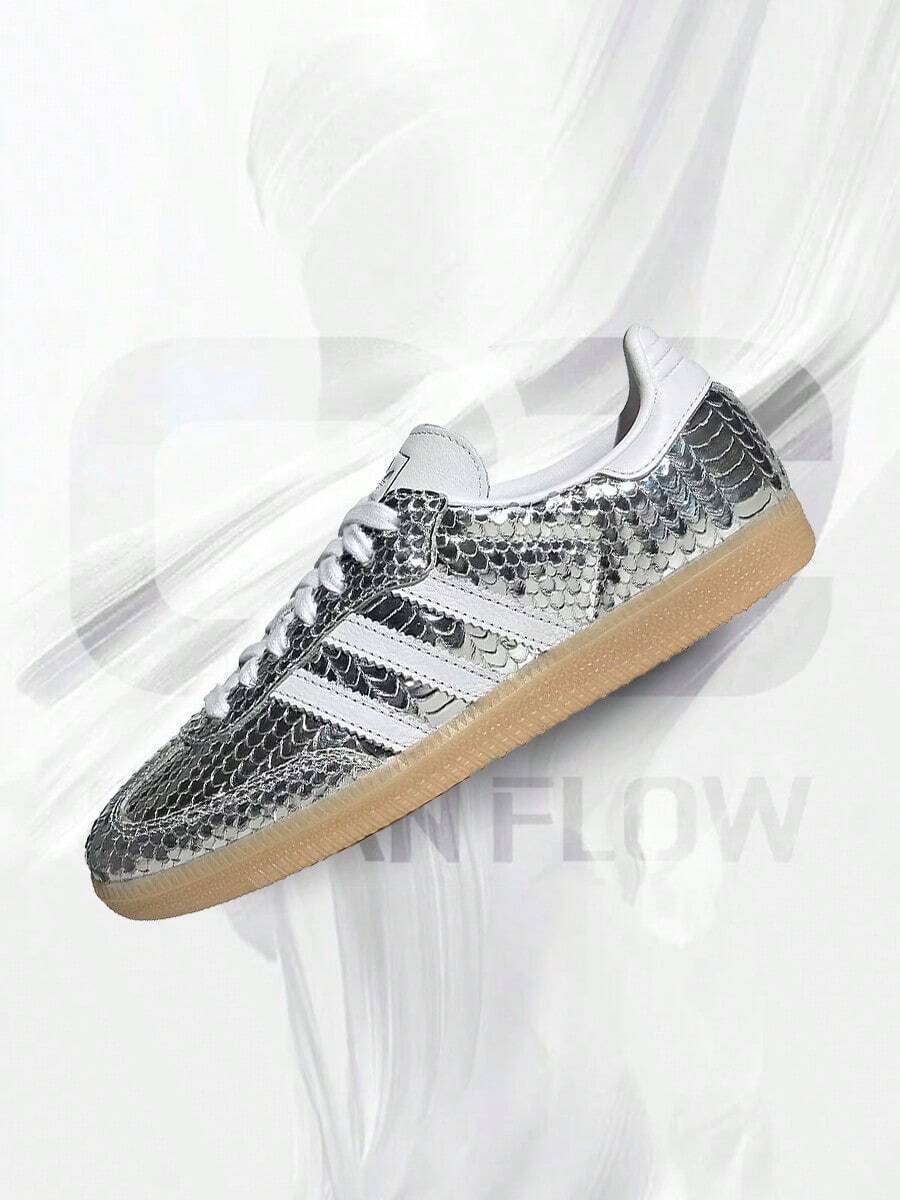 Adidas Samba Patent Snakeskin Silver Metallic (Women's)– Women's Lifestyle Sneakers – Shoes For Woman -Vintage -Spring & Summer-Inspired Running Shoes, Shock-Absorbing Comfort, Gym To Streetwear Casual Wear-Easter Gift–IH9016 - Silver Metallic/Footwear White/Gum Three - 查看 1
