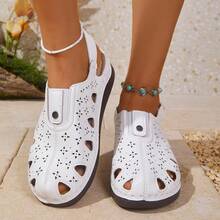 2025新款厚底防水休闲镂空坡跟拖鞋，褶皱设计，适合搭配裙子，夏季家居服 - 白色 - 查看 3