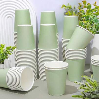 50/10个装 9盎司鼠尾草绿纸杯，适用于盛装水、果汁、牛奶、冷热饮品，白色纸质咖啡杯，适用于办公室、派对、野餐、旅行和各种活动。