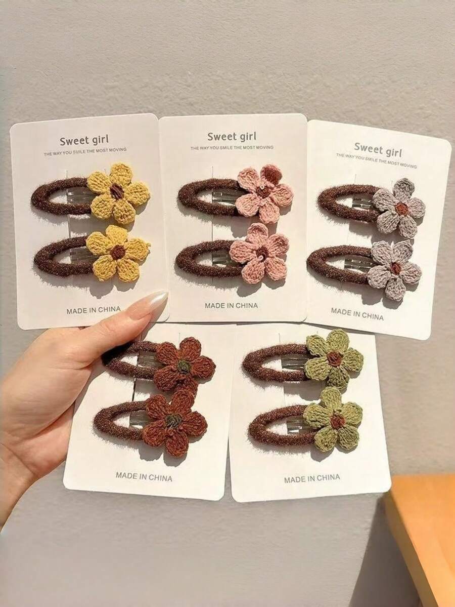 2pcs Girls' Bangs Clips, New Flower Hair Clips, Cute BB Hair Clips, Suitable For Daily Use - Multicolor - View 1