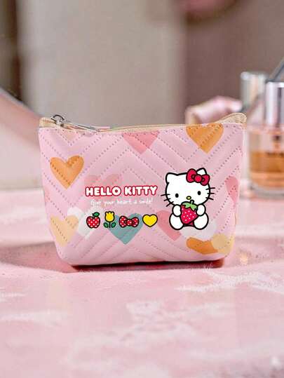 SANRIO 1个可爱Hello Kitty化妆包，卡通爱心印花拉链化妆袋，便携式旅行洗漱收纳包，小容量女士收纳袋