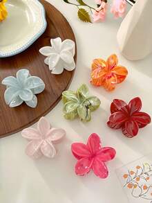 9件套 女孩扎染蛋花发夹，简约发圈，发爪，海滩度假拍照道具 - 彩色 - 查看 3