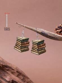 1 Pair 2D Flat Book Pattern Acrylic Pendant Teardrop Earrings, Elegant Minimalist Style Jewelry Earrings For Women, Suitable For Daily And Vacation Wear - Multicolor - View 4
