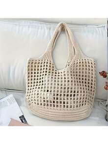 1 chiếc túi đan rỗng mới dành cho nữ, túi tote đeo vai dung tích lớn, túi đan cỏ đa năng kiểu dáng nghỉ mát ven biển, thích hợp đi làm hàng ngày. - Xem 12