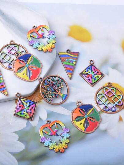 12 chiếc mặt dây chuyền hình tam giác và hình thoi nhiều màu sắc phong cách Bohemian cổ điển mới, phụ kiện trang sức bằng hợp kim kẽm hình học để tự làm khuyên tai.
