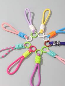 Llavero tejido a mano colorido, decoración de mochila, llavero anti-pérdida, accesorios para teléfono, colgante de cuerda corta de poliéster, llavero de funda para teléfono - Multicolor - Ver 4