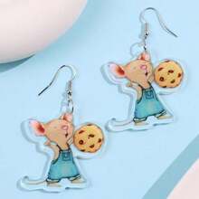 1 Pair Creative Cute Mouse Holding Cookie Acrylic Dangle Earrings, Suitable For Teachers And Students, Fashionable Daily Wear Gift Jewelry - Multicolor - View 1