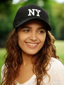 1 pieza Gorra de béisbol ajustable con bordado de letra NY, estilo clásico y versátil, sombrero de sol deportivo, unisex, para verano, playa - A - Ver 8