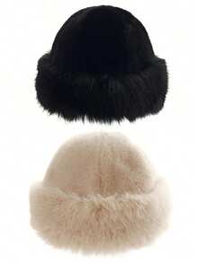 1/2 chiếc mũ công chúa giả lông thú dành cho nữ, mũ xô dày vành rộng, mũ mùa đông thanh lịch và thời trang. - Nhiều màu - Xem 10