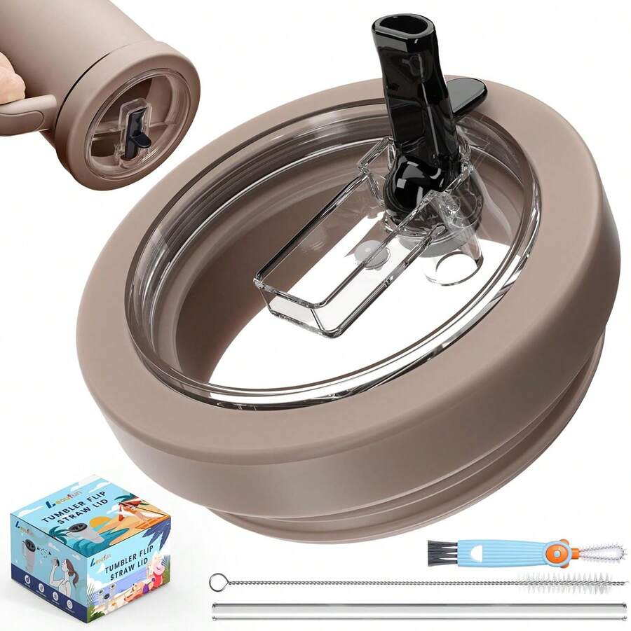 30oz Flip Straw Leak Proof Lid For 30 Oz Tumbler Lid Replacement For Cup Accessories No Spill Silicone Tumbler Lids With Cleaning Brush Set Almond Rose - 杏仁玫瑰 - 查看 1