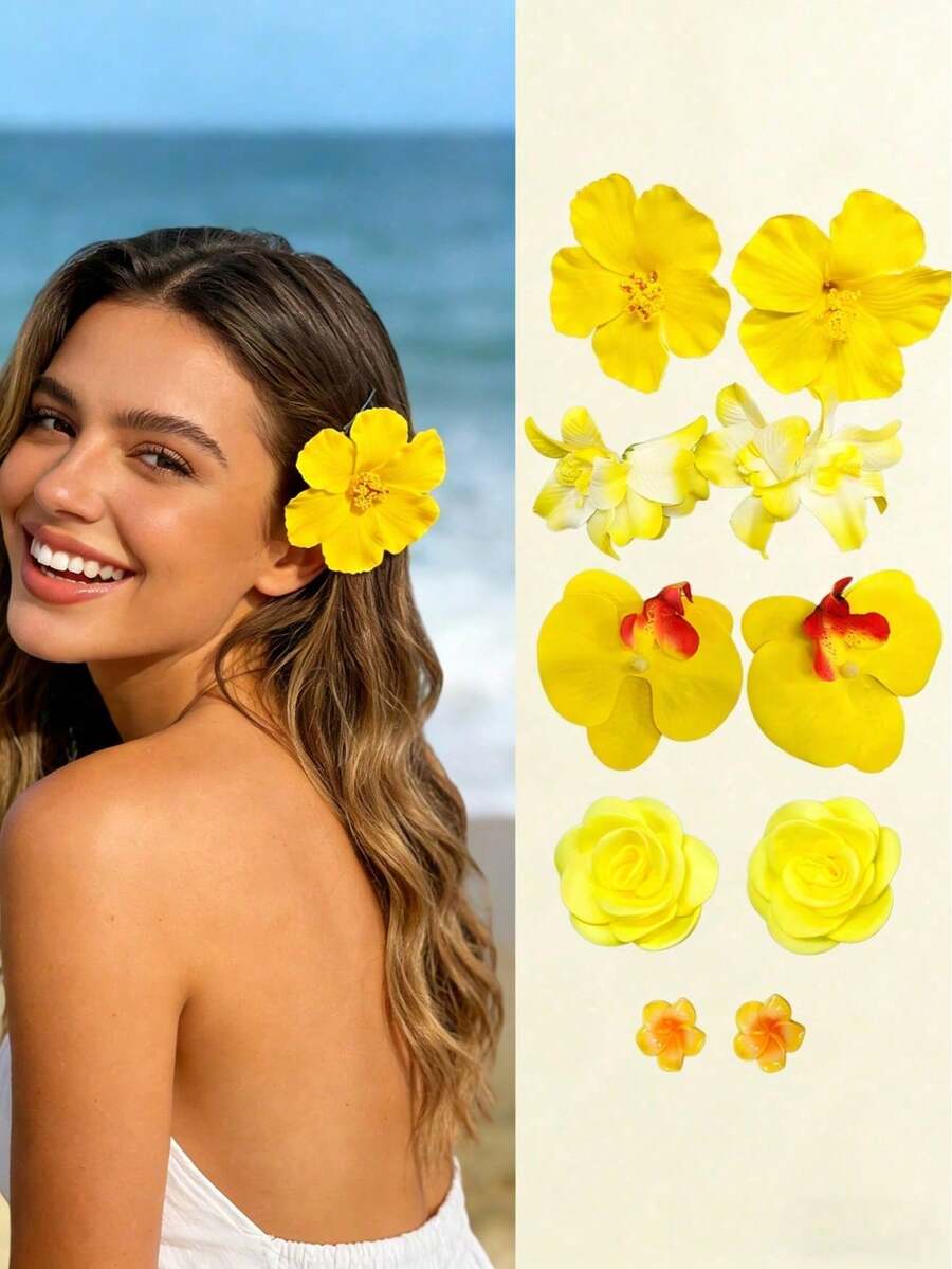 Bộ 2/10 chiếc kẹp tóc hoa mùa hè cho nữ/bé gái, kẹp tóc kiểu Hawaii nhiệt đới phong cách Boho, kẹp tóc hoa dâm bụt, thích hợp cho hoạt động ngoài trời, đám cưới, tiệc tùng, Ngày của Mẹ, sinh nhật, lễ hội âm nhạc, kẹp tóc hoa lan, kẹp tóc hoa lan hai lớp, kẹp tóc hoa nhân tạo, kỳ nghỉ, du lịch, phụ kiện đội đầu. - Pha trộn màu sắc - Xem 1