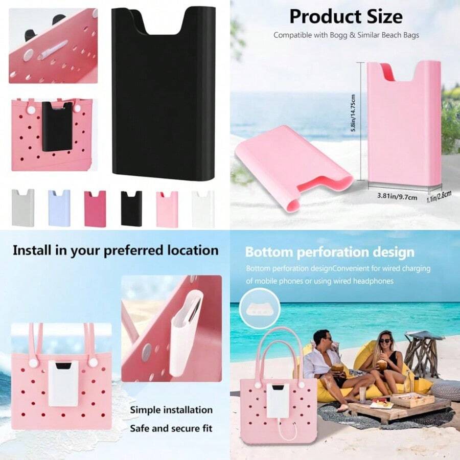 Silicone Phone Holder For Bogg Bags Attachment For Beach Bags Phone Holder For Bogg And Similar Beach Bags Compatible With Most Mobile Phones Black - 黑色 - 查看 1