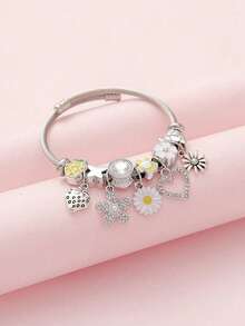 1 chiếc vòng tay bằng thép không gỉ đính hạt hình cú mèo, hoa cúc, nơ, bọ rùa và trái tim dễ thương, vòng tay DIY hình trái tim và ngôi sao sáng tạo, phù hợp cho nữ, dự tiệc, đeo hàng ngày, quà tặng ngày lễ. - Nhiều màu - Xem 14