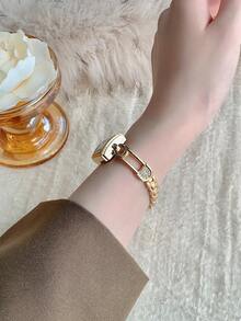 1 Pc Elegant Bracelet Watch With Golden For Women, Small, Durable And Fashionable Square Display, Charming Gift For Her, Suitable For Daily Use And Special Occasions, - Gold - View 6