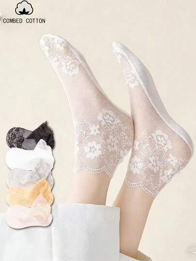 5 đôi tất ngắn họa tiết gấu hoạt hình, tất cổ chân mỏng thoáng khí thời trang Hàn Quốc, thích hợp cho mùa xuân/hè.