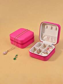1pc Portable Travel Jewelry Storage Box, Mini Jewelry Box, Small Jewelry Organizer, Multi-Function Ring Display Case, Earring Necklace Pendant Jewelry Holder Box, Gift Box, Waterproof Polyester Jewelry Storage Box, Large Capacity Jewelry Display Box, Best Gift For Friends And Family, Suitable For School Dorm - Multicolor - View 16