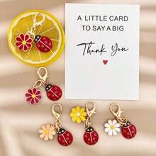 10个/5套可爱瓢虫花朵合金钥匙扣套装，心形感谢卡（含钥匙扣） - 龙虾扣，耐用锌合金 | 适合学生、同事、朋友 | 适合生日、鼓励、节日礼物、异地关怀 | 送给女性、教师、妈妈、闺蜜的贴心礼物 - 彩色 - 查看 3