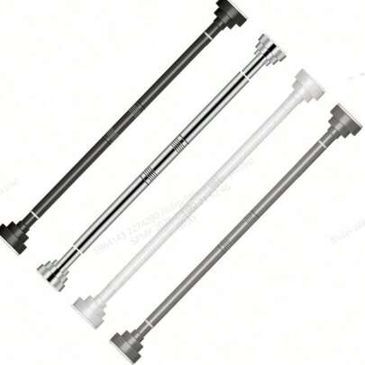 1pc Extra Long No-Drill Stainless Steel Adjustable Curtain Rod, 2.5cm Diameter, Available In Silver, Black, White, Gray, Suitable For Shower Curtain, Window Curtain, Wardrobe, Retractable Rod, Drying Rack, Utensil Organizer, Tension Rod, Kitchen