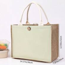 Solid Color Retro Linen Large Capacity Women's Handbag, Reusable For Daily, Shopping, Gatherings - Green - View 7