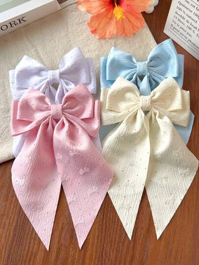 4 piezas de Pasadores de pelo con lazo grande para niñas, con cintas, accesorios para el cabello para coleta, adecuados para uso diario