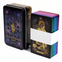 78pcs Gold-Edged Tarot Card Set, Durable Metal Tin Packaging, Hot Stamping Technique, Includes 78pcs Tarot Cards & Instruction Manual, Divination Tool To Predict The Future - Multicolor - View 10
