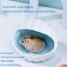 1pc Small Pet Supplies Hamster Ceramic Shell-Shaped Small Pet Nest, Impact-Resistant Golden Hamster Landscape Nest, Summer Cooling Bedroom Nest, Ceramic Material, Extra Large Space, Suitable For Hamsters And Other Small Pets - Light Blue L - View 3