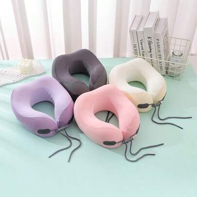 旅行枕 - 柔软针织冰丝枕套，U型颈部支撑，防滑回弹技术 - 便携、可拆卸、小巧，适用于飞机、办公室、家庭等场所