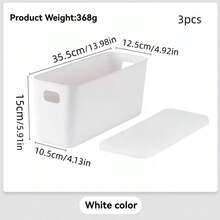 3pcs Rectangular Plastic Storage Boxes, Drawer Organizers For Cosmetics, Snacks, Socks And Other Miscellaneous Items - White - View 9