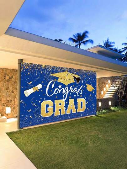 Bộ trang trí tốt nghiệp 2026 gồm 2 món: Biểu ngữ tốt nghiệp năm 2026, màu xanh dương và vàng với dòng chữ "Chúc mừng tốt nghiệp". Thích hợp để trang trí khung cửa, sinh nhật, mùa tốt nghiệp, lễ tốt nghiệp trung học và đại học, trang trí hiên nhà trong nhà và ngoài trời, phụ kiện chụp ảnh, món quà tốt nghiệp tuyệt vời nhất.